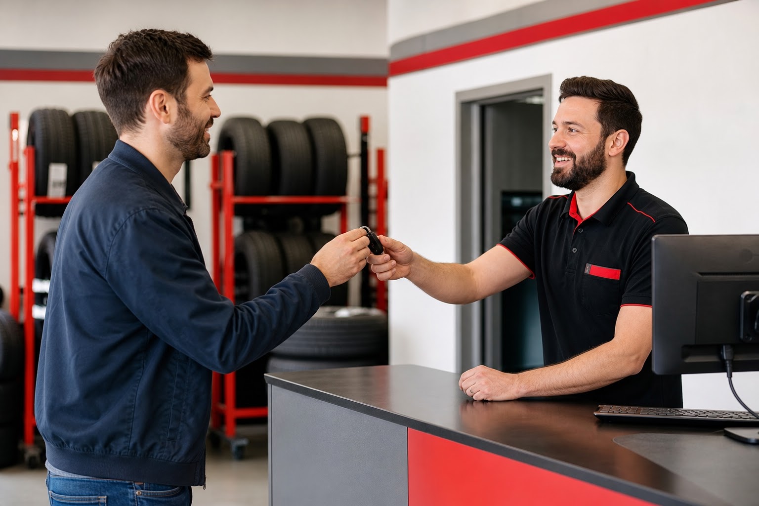 Spokojný zákazník preberá auto po servise